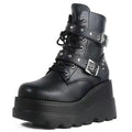 Nuevos botines de cuero Pu para mujer, Otoño Invierno, zapatos con cordones y punta redonda, botas góticas con plataforma para motocicleta para mujer, Cosplay