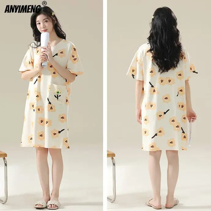 100% ALGODÓN! Camisón de verano para mujer de talla grande M-4XL, nuevo camisón antibacteriano HQ, camisón de manga corta, vestido informal