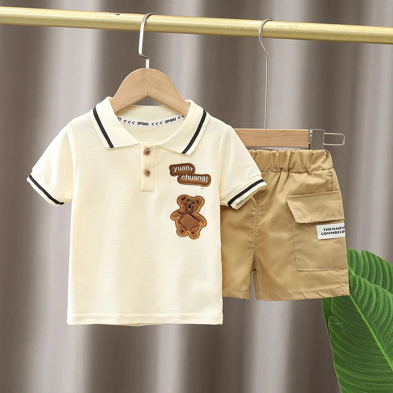 Ropa para niños, ropa para madres y niños, conjuntos para niños, camiseta, pantalones cortos, traje de moda de manga corta de algodón de verano, 2 uds.