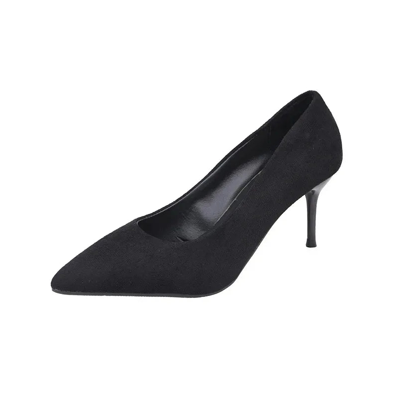 Primavera y otoño nuevos tacones altos negros Mujer boca poco profunda puntiaguda delgada con temperamento Sexy Zapatos individuales Zapatos De Mujer