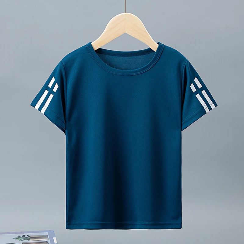 Paquete de 1/4 de verano para niños, deportes de secado rápido, manga corta, Color sólido, Joker, camisa informal de talla grande, camiseta para correr para niños y niñas