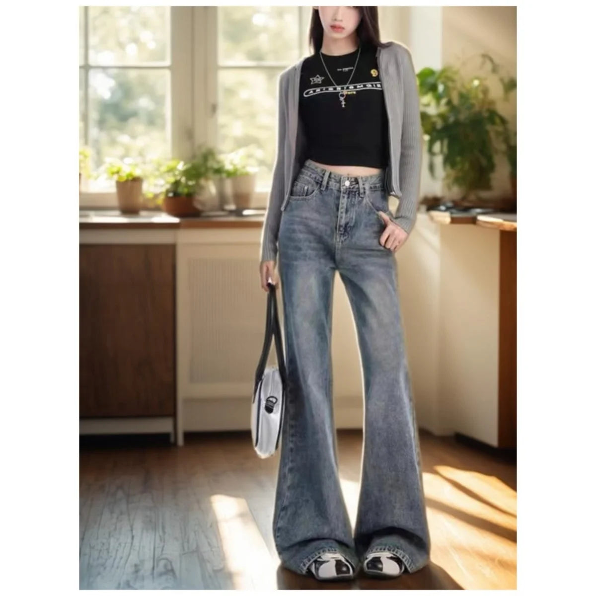 Jeans de Cintura Alta para Mujer, Estilo Retro Americano, Pantalones Vaqueros Casuales, Estilo Chica Moderna, Pantalones Largos Versátiles para Uso Diario