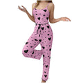 Conjunto de pijamas de talla grande para mujer, chaleco y pantalones sin mangas de 2 piezas, ropa de dormir blanca suave y transpirable, ropa de dormir informal con estampado de corazón rojo