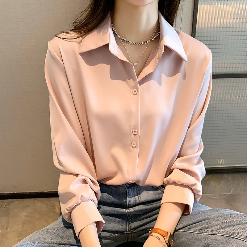 Camisas de talla grande, moda Primavera Verano, blusa holgada de manga larga para mujer, Tops informales de gasa, camisas de oficina para mujer
