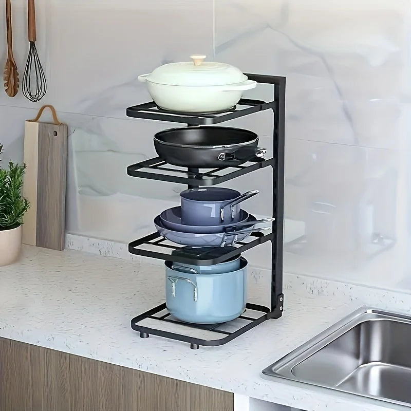 Organizador de estante de ollas ajustable, estante de almacenamiento de ollas de acero inoxidable para cocina, organizador de ollas y sartenes para el hogar multicapa para Cocina
