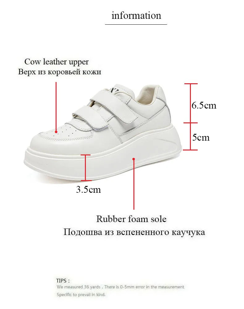 DRKANOL, zapatos de plataforma con suela gruesa y aumento de altura, zapatillas informales de cuero genuino para mujer, zapatos de tabla con gancho y bucle para mujer, color blanco