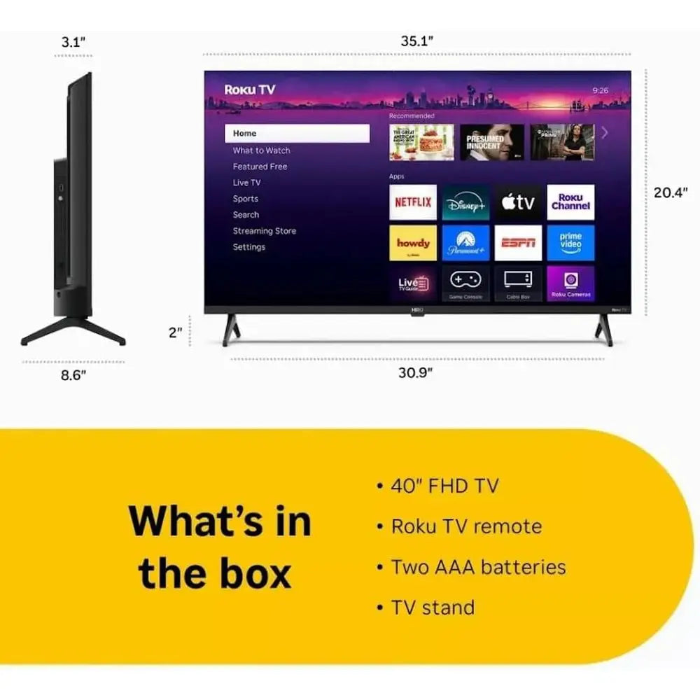 Televisor Inteligente Hiro TV de 40 Pulgadas, 1080p Full HD con Audio Dolby para Streaming, LED de Iluminación Directa, con Wi-Fi, Bluetooth, 3 Puertos HDMI - H40C3C