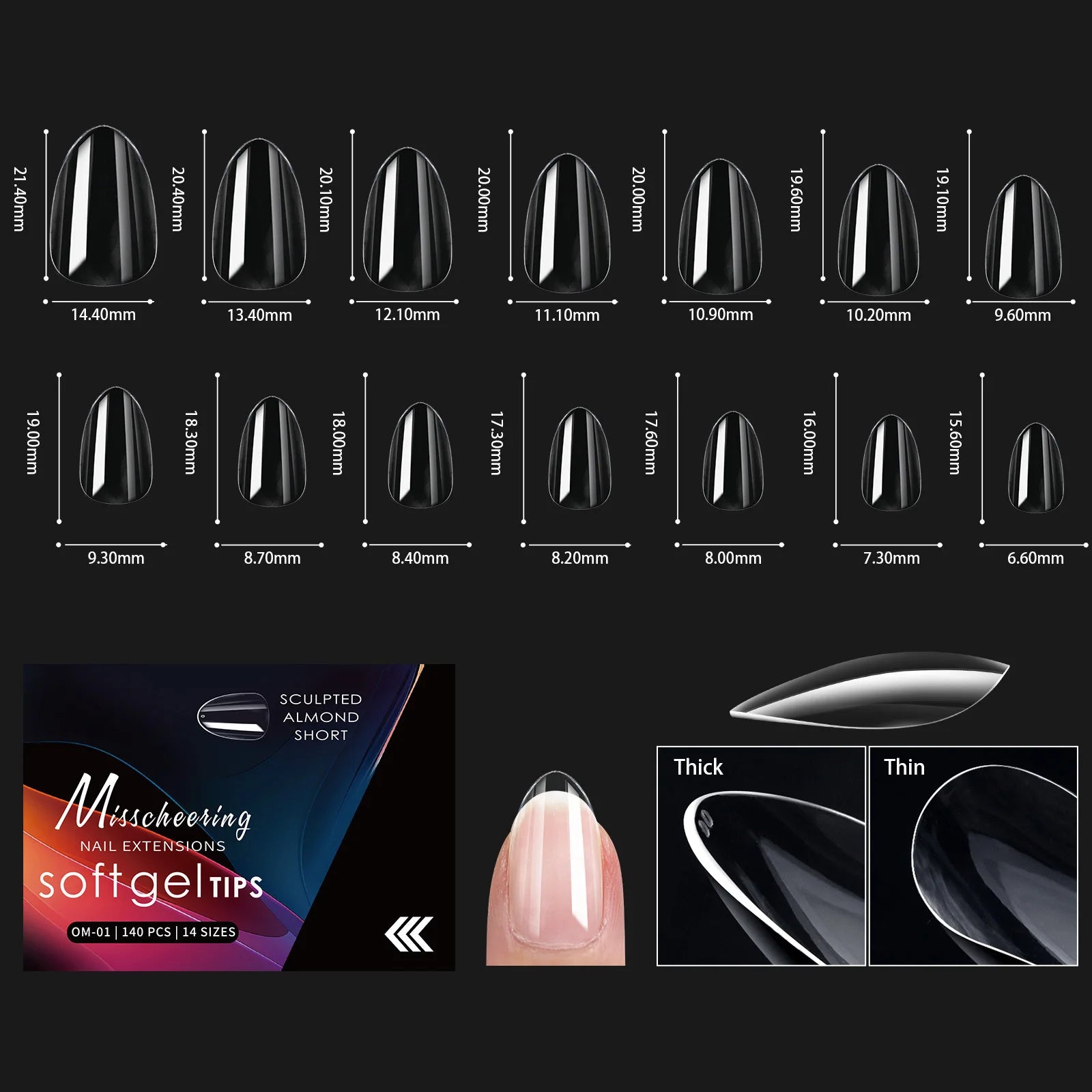 120/140 Uds. Puntas de uñas postizas de aguja de almendra extensión de uñas postizas suaves y transparentes para el hogar DIY salón de uñas manicura prensa en las uñas