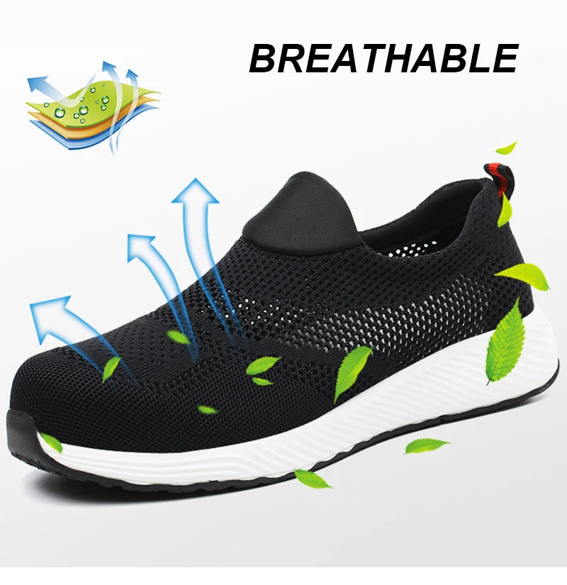 Zapatillas de trabajo ligeras de malla de verano, zapatos de seguridad protectores con punta de acero para el trabajo, zapatos de construcción transpirables para hombres y mujeres, botas de trabajo para hombres