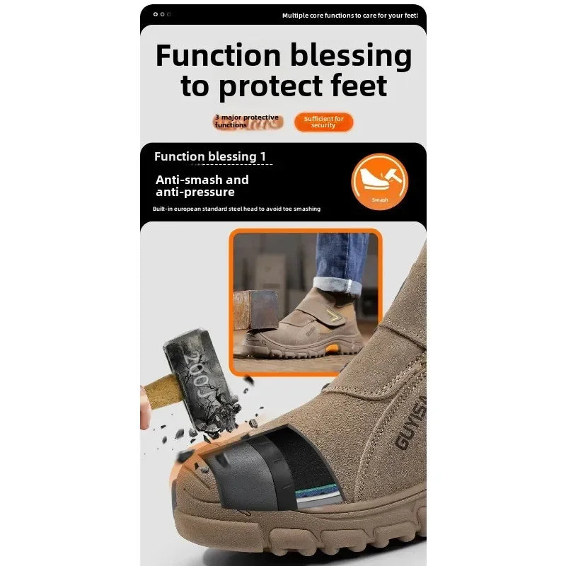 Nuevos zapatos de seguridad antigolpes y antipinchazos para hombres y mujeres, botas protectoras, zapatos de gamuza resistentes al desgaste, antiescaldaduras