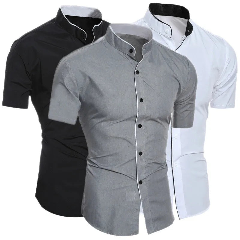 Nueva camisa de manga corta informal de color sólido para hombre