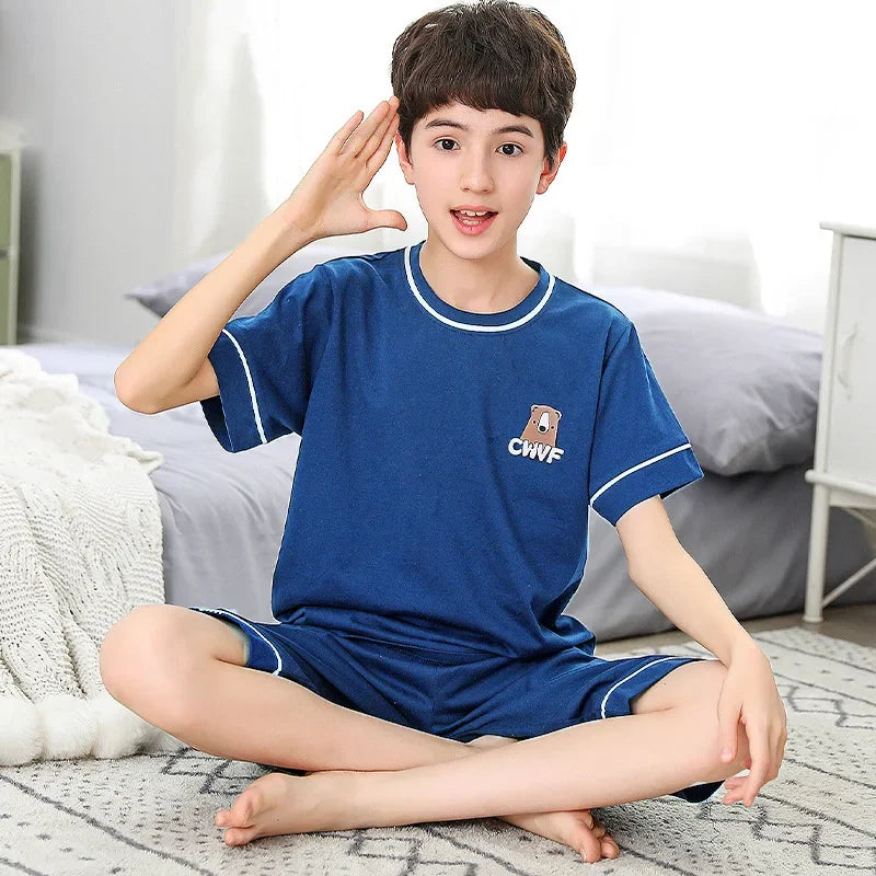 Pijamas de manga corta para adolescentes, 100% algodón, para niños grandes conjuntos de ropa, pijamas para niños, pijamas para niñas de 10, 12, 14 y 16 años