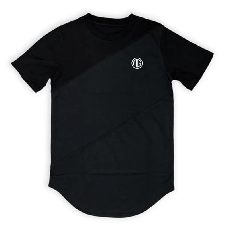 Camiseta musculosa para hombre, camisetas para gimnasio, culturismo, Fitness, Tops de algodón de retales, camiseta ajustada de malla, Camiseta deportiva de algodón de manga corta