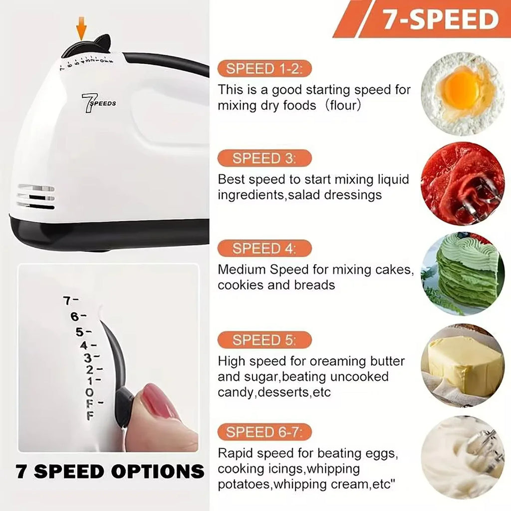 Batidor de huevos eléctrico de mano, batidor automático doméstico, batidor de clara de huevo y crema, mini enchufe blanco de 7 velocidades para UE/EE. UU.