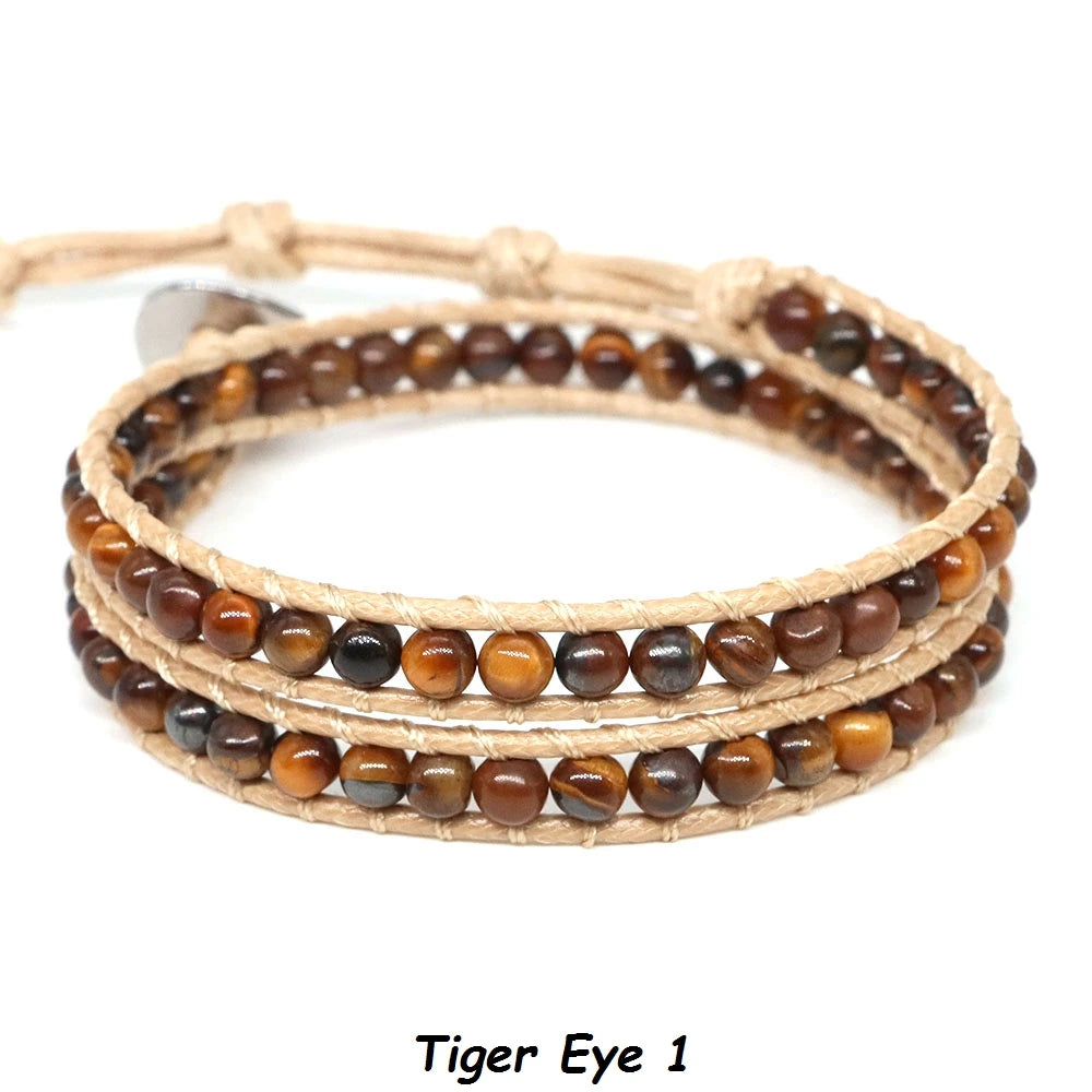 Pulsera de cuentas bohemias de piedra Natural, lapislázuli, 2 hebras, brazalete tejido de cuerda de cuero multicapa para mujeres y hombres, regalo de joyería