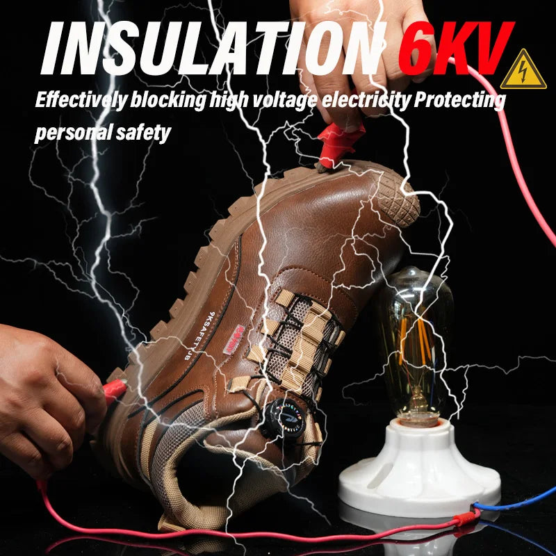 Zapatos de seguridad para el trabajo con aislamiento de 6KV, botas de trabajo impermeables antideslizantes para hombres y mujeres, botas de seguridad con protección de botón giratorio, talla 47 48