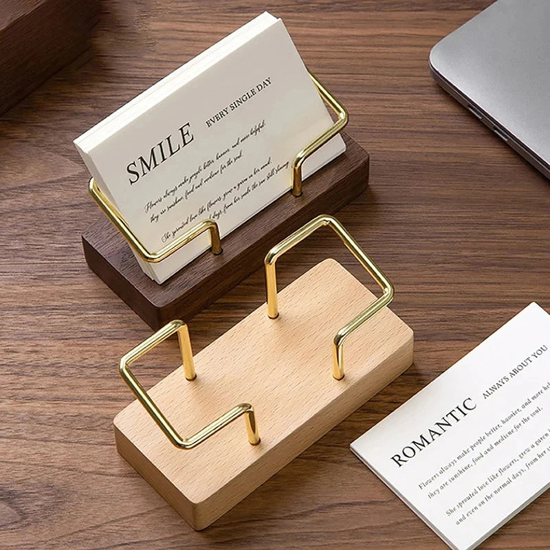 Organizador de tarjeteros de visita, soporte de exhibición de escritorio de oficina, accesorios para mostrador de notas, estante de mesa, tarjetero de madera para el hogar, almacenamiento