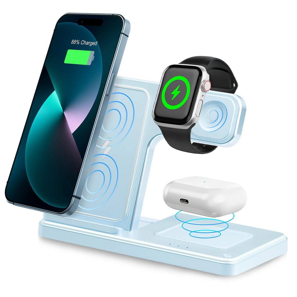 Soporte de cargador inalámbrico magnético 3 en 1, estación de carga rápida de 15W, múltiples dispositivos para iPhone 15 14 13 8 Apple Watch Airpods