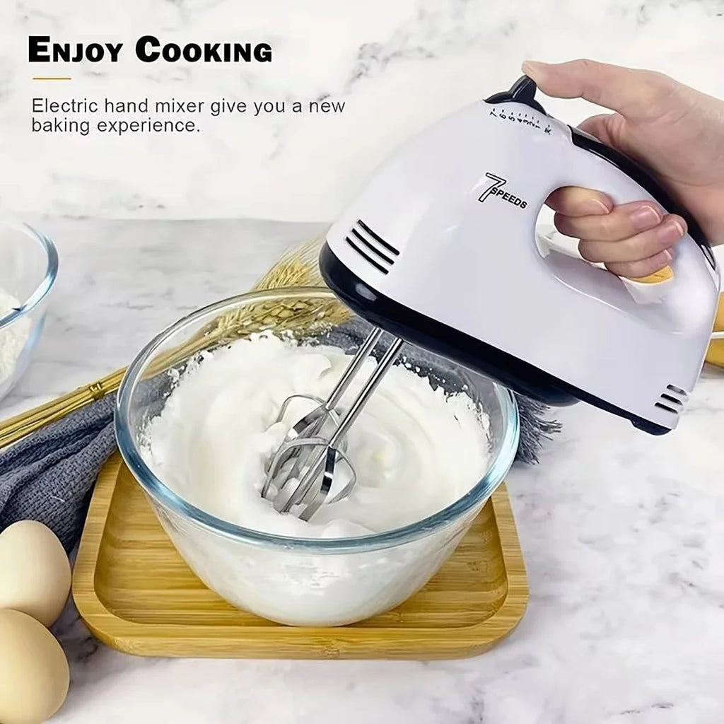 Batidor de huevos eléctrico de mano, batidor automático doméstico, batidor de clara de huevo y crema, mini enchufe blanco de 7 velocidades para UE/EE. UU.