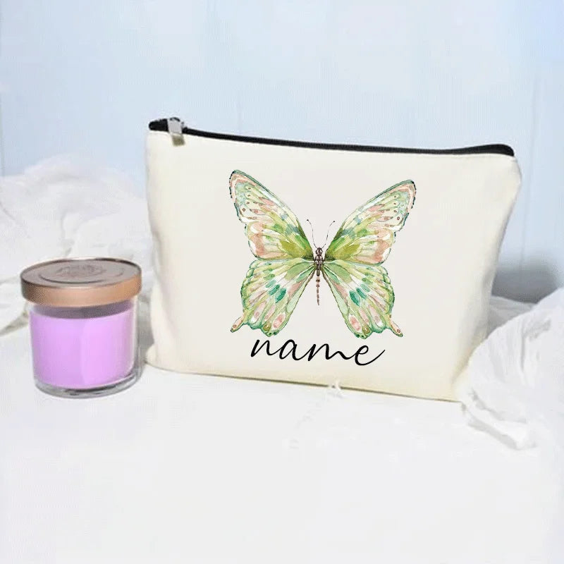 Bolsa de maquillaje de mariposa, billetera personalizada con nombre, almacenamiento de lápiz labial cosmético para mujer, regalo para amantes de las mariposas, minimonedero de moda