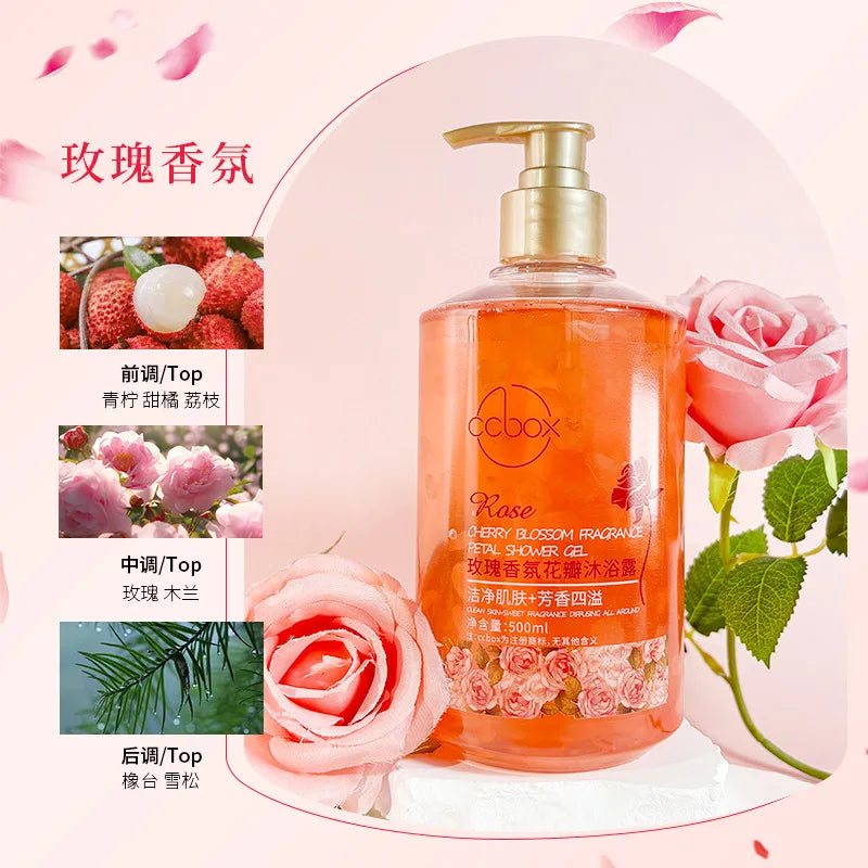 500ml pétalo flor de cerezo rosa fragancia pétalo gel de baño fragancia duradera hidratante cuerpo paquete familiar