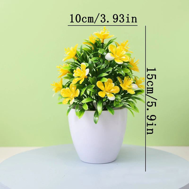 Flores Artificiales de Ciruelo de Cinco Hojas, Plantas Pequeñas en Maceta, Aptas para Interiores y Exteriores, Ideales para Decoración del Hogar y Bodas