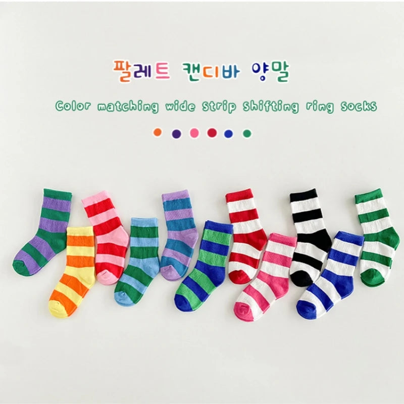 Horetong, 3 par/lote, calcetines de verano para niños de 1 a 12 años, calcetines de algodón a la moda para bebés, calcetines transpirables a rayas con contraste de colores