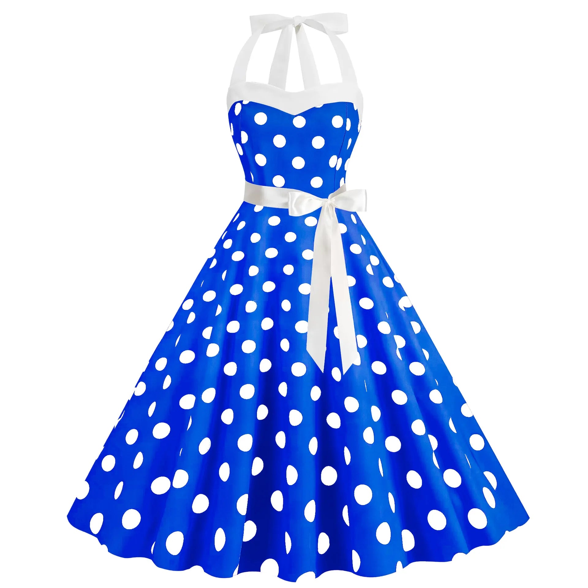 Elegante Vestido de Mujer con Estampado de Puntos, Estilo Hepburn de los Años 50 y 60, Vestido Vintage Sexy con Cuello Halter, Estilo Rockabilly Retro para Fiesta u Oficina, Vestido Pinup 2026