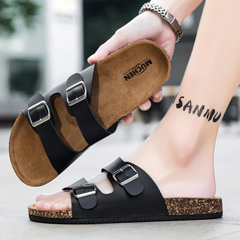 Sandalias con zona de corcho Kidmi para mujer y hombre, sandalias de playa de verano, sandalias sin cordones con doble hebilla, sandalias antideslizantes de corcho para hombre