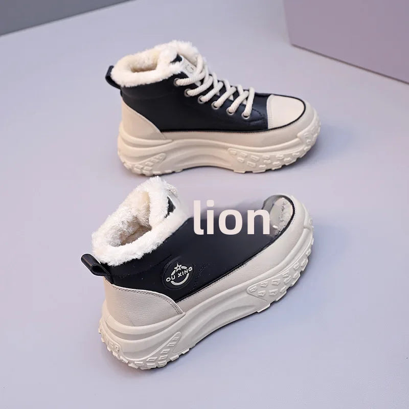 Botas planas de nuevo estilo para mujer, zapatos de algodón cálidos y gruesos con forro polar, zapatos blancos pequeños de alta calidad, Hx-q037, invierno 2023