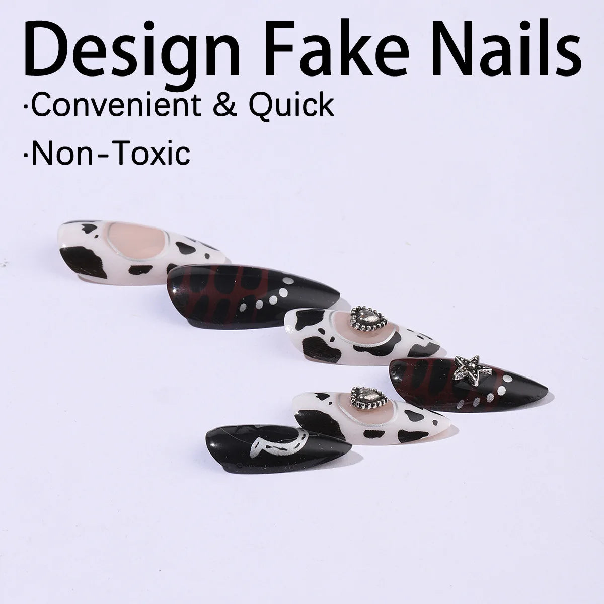 Uñas postizas negras con diseño de murciélago para Halloween, puntas de uñas decoradas con forma de almendra, con remaches y lazos, 24 unidades, uñas acrílicas reutilizables.