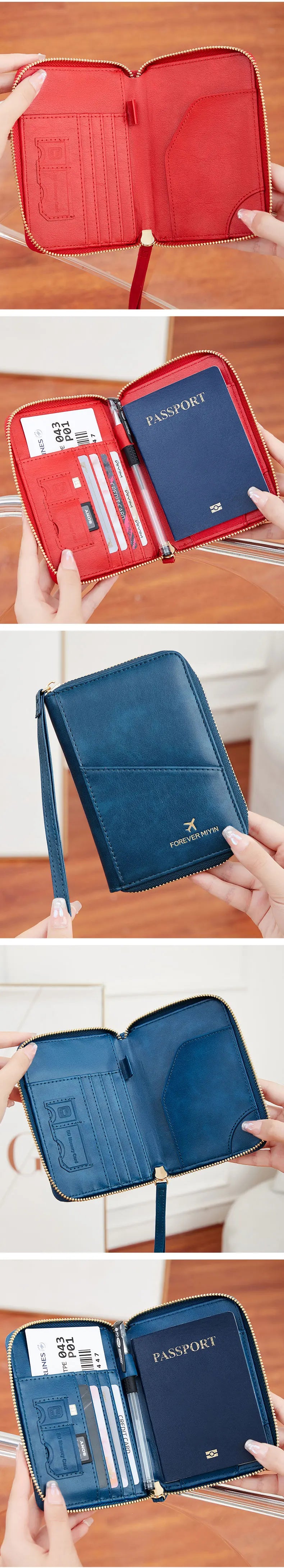 Nueva bolsa de pasaporte retro para hombres y mujeres, funda de pasaporte de moda RFID, accesorios de viaje con clip para pasaporte de cuero multifuncional
