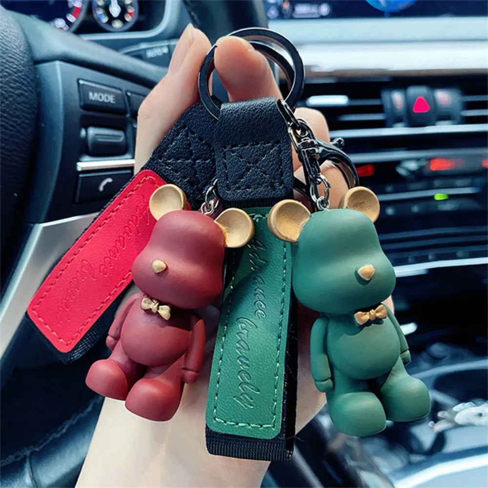 Nueva moda Simple lindo PVC pajarita oso llavero Kawaii dibujos animados Animal llavero lindo bolso colgante llavero coche llavero encanto
