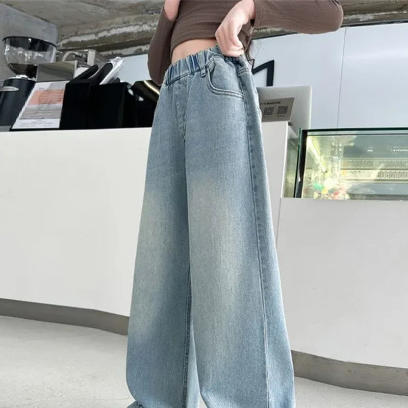Pantalones vaqueros sueltos para chicas adolescentes, pantalones vaqueros de pierna ancha para primavera y otoño, nuevos pantalones rectos a la moda para niños, ropa informal para adolescentes