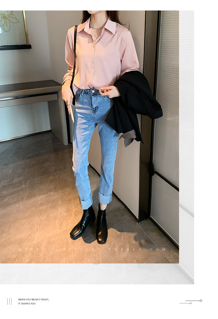 Camisas de talla grande, moda Primavera Verano, blusa holgada de manga larga para mujer, Tops informales de gasa, camisas de oficina para mujer