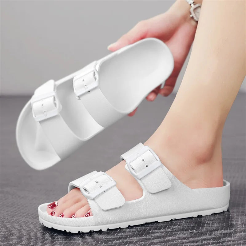 Zapatillas suaves ajustables de verano para hombre, chanclas planas de EVA con forma de nube, sandalias ligeras antideslizantes de Color sólido para playa de talla grande