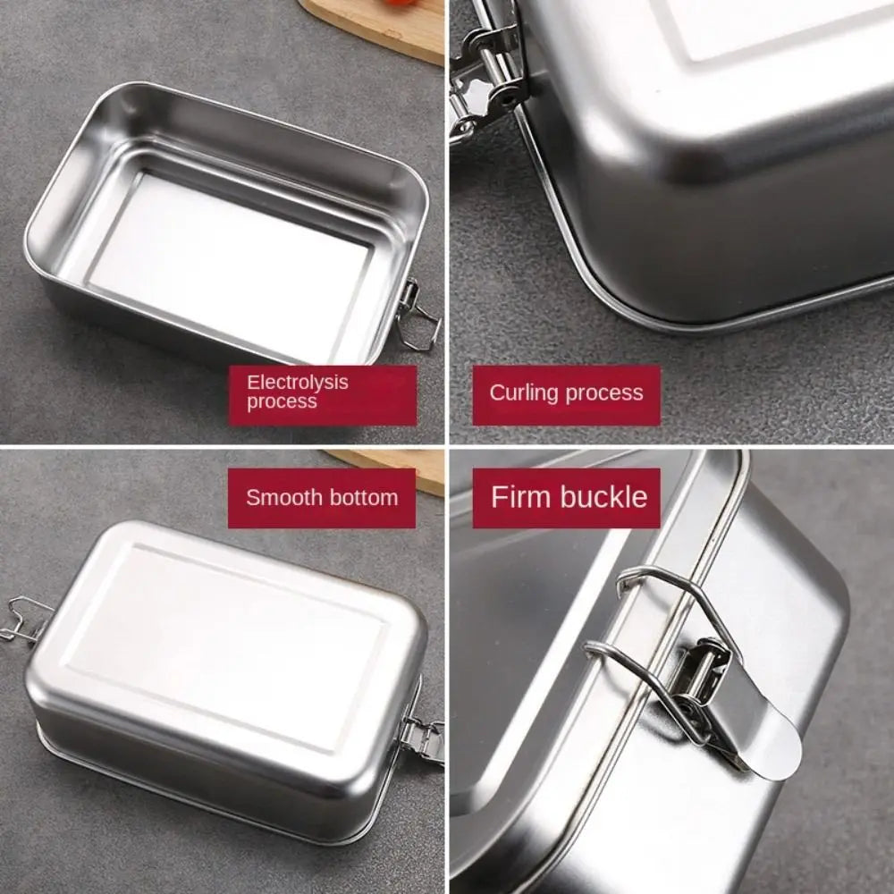 Lonchera Cuadrada de Acero Inoxidable Resistente, Lonchera de Gran Capacidad con Tapa Hermética, Contenedor de Almuerzo a Prueba de Fugas para Exteriores