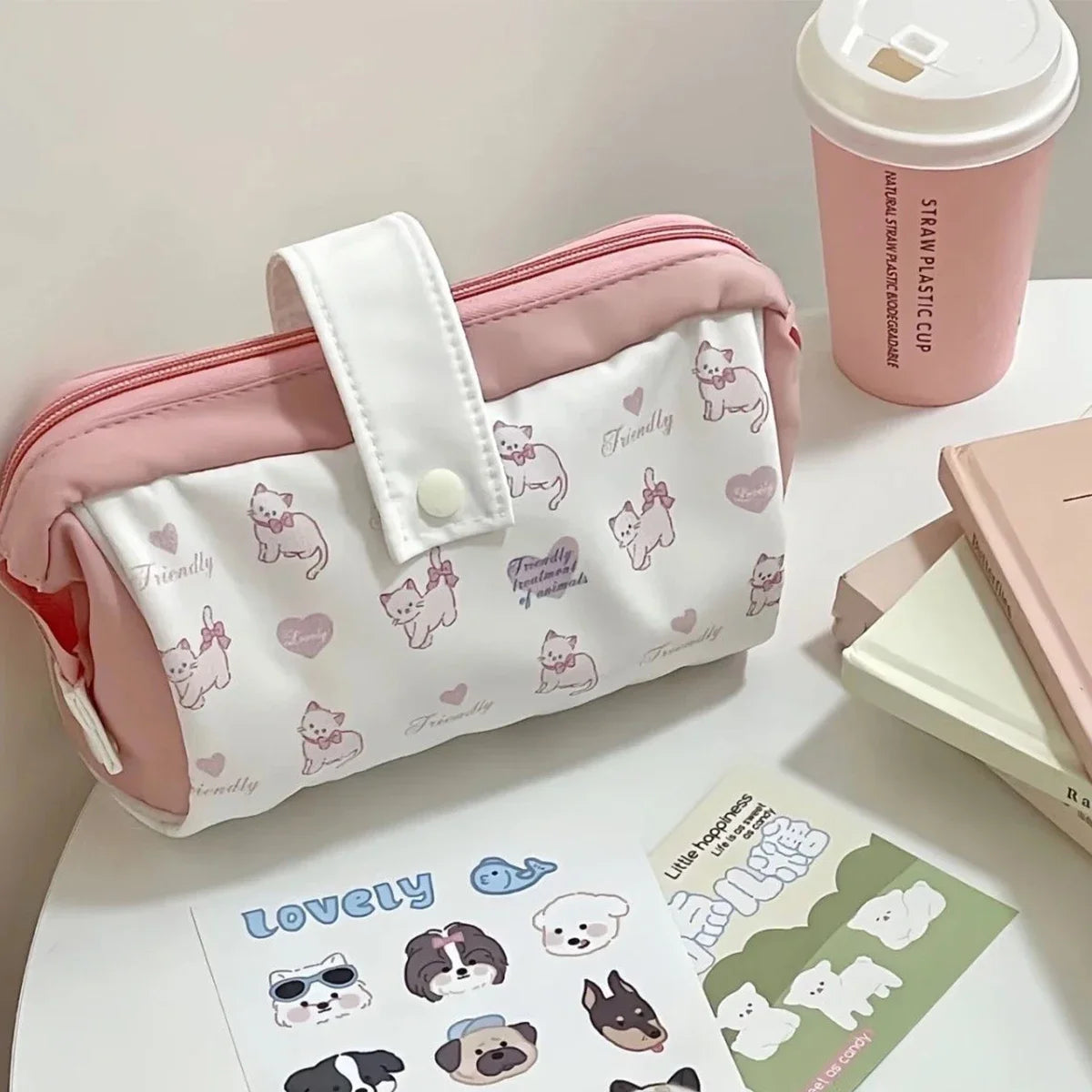 Estuche para lápices Modular con estampado de perro, multicapa, estilo Ins, gran capacidad, ecológico, organizador de papelería para estudiantes y bolsa de maquillaje