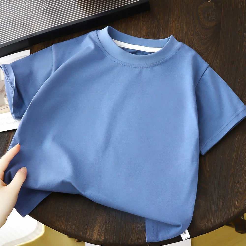 Camiseta Informal de Verano para Niños de 2 a 8 Años, 100% Algodón, Color Sólido, Top de Manga Corta para Niñas, Cuello Redondo, Ropa Suave y Transpirable para Niños