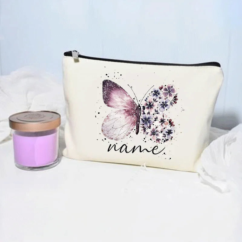 Bolsa de maquillaje de mariposa, billetera personalizada con nombre, almacenamiento de lápiz labial cosmético para mujer, regalo para amantes de las mariposas, minimonedero de moda