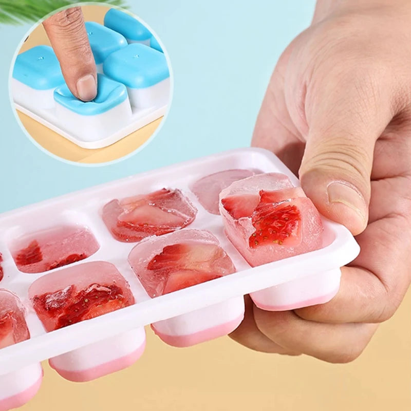 Bandeja para cubitos de hielo, molde de silicona con cubierta cuadrada de 14 cubos, moldes para cubitos de hielo de fácil liberación, barra de cocina de verano, herramientas para hacer bebidas heladas DIY