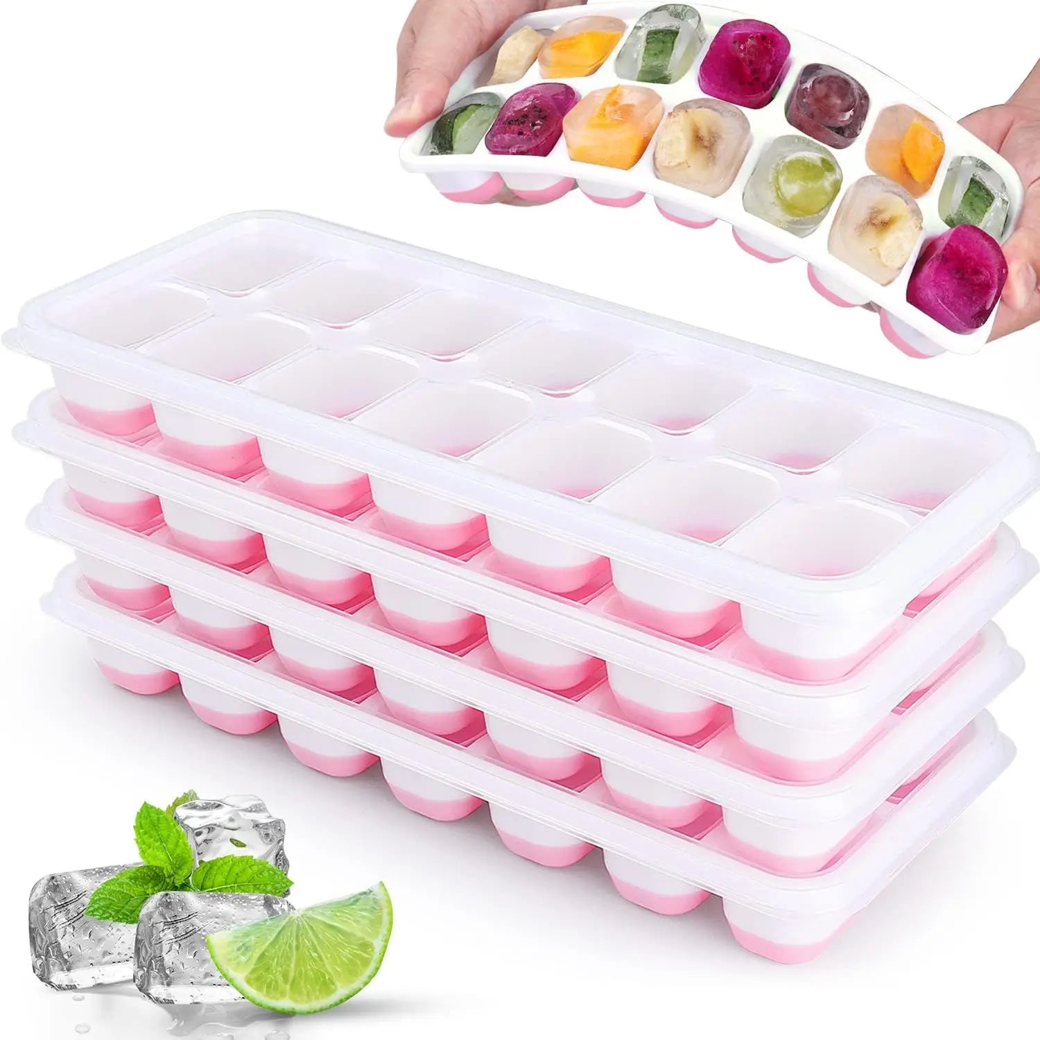 Bandeja para cubitos de hielo, molde de silicona con cubierta cuadrada de 14 cubos, moldes para cubitos de hielo de fácil liberación, barra de cocina de verano, herramientas para hacer bebidas heladas DIY