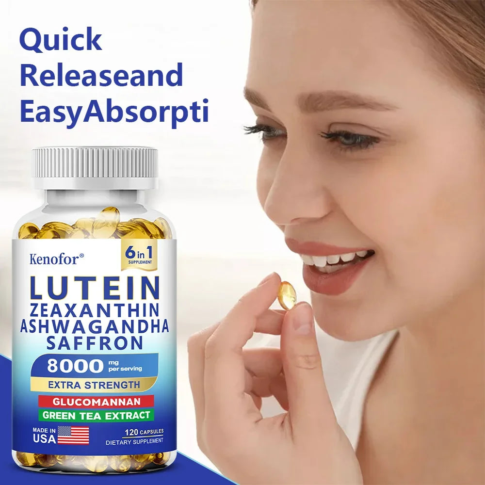 Suplemento de Luteína y Zeaxantina 8000 Mg, Vitaminas para la Vista con Azafrán para Adultos, Suplemento para la Salud Ocular, para Apoyar la Visión y el Cuidado de los Ojos