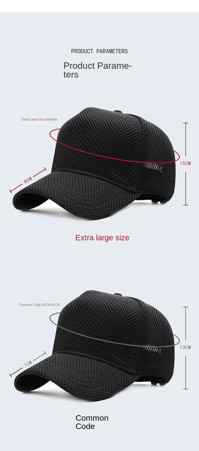 Gorra de béisbol de malla de verano de talla grande de cabeza grande para hombres y mujeres gorra transpirable de camionero ajustable para deportes al aire libre correr