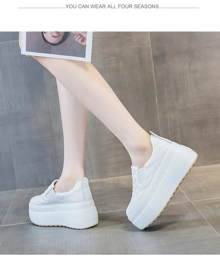 2025 zapatos de cuña de plataforma primavera otoño cabeza redonda Color sólido zapatillas gruesas Casual Slip on mocasines femeninos