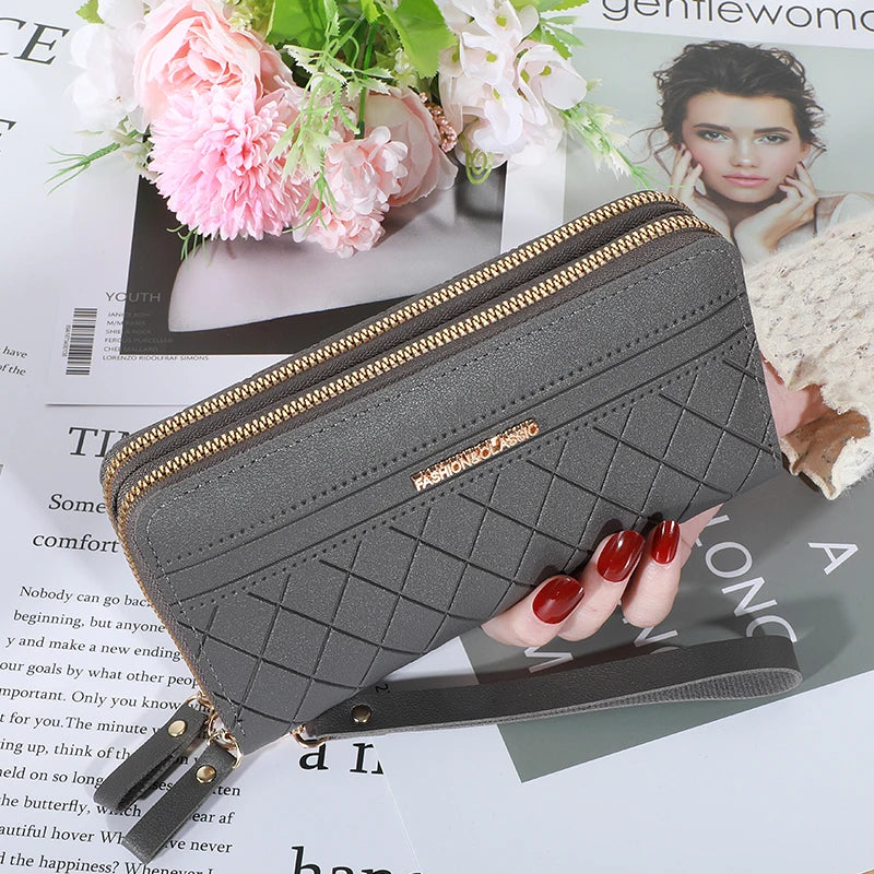 Cartera larga para mujer, monederos con borlas, tarjetero, billeteras con doble cremallera, bolso de mano de cuero Pu, bolso de lujo para dinero y teléfono