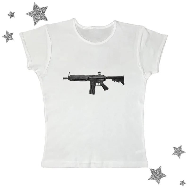 Rock Gothic Y2k Lace Tank Top Gun Harajuku Graphic Print Streetwear Sleeveless Top Punk Retro Sling Spicy Girls Hip Hop Crop top