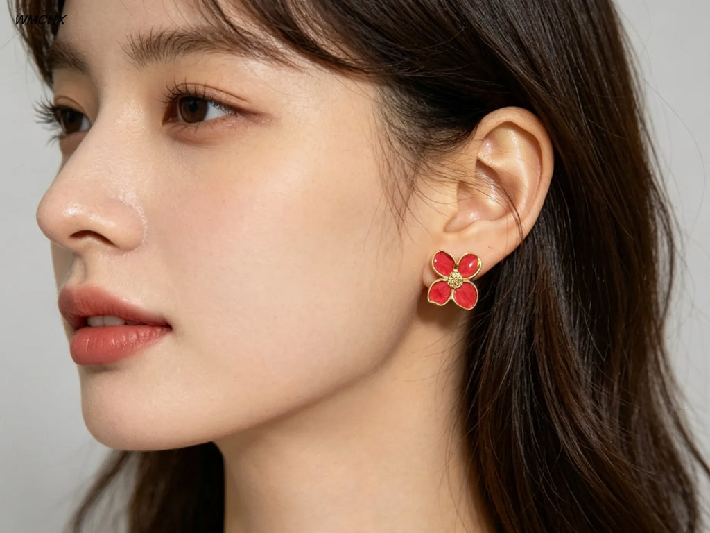 Pendientes de Alta Gama con Diseño Dulce y Moderno, Esmalte Azul y Rosa, Flores, Primavera/Verano, Regalos para Mujeres, Joyería
