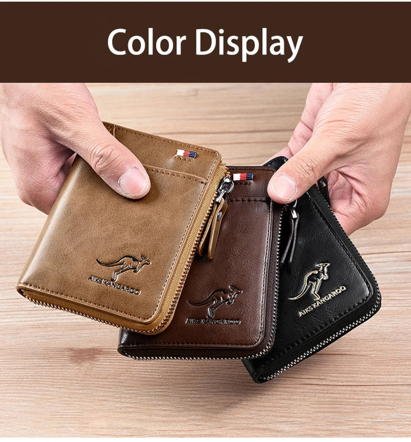 Cartera para hombre, tarjetero de cuero, monedero con cremallera, carteras de lujo para hombre, monederos con protección RFID, cartera Masculina de lujo
