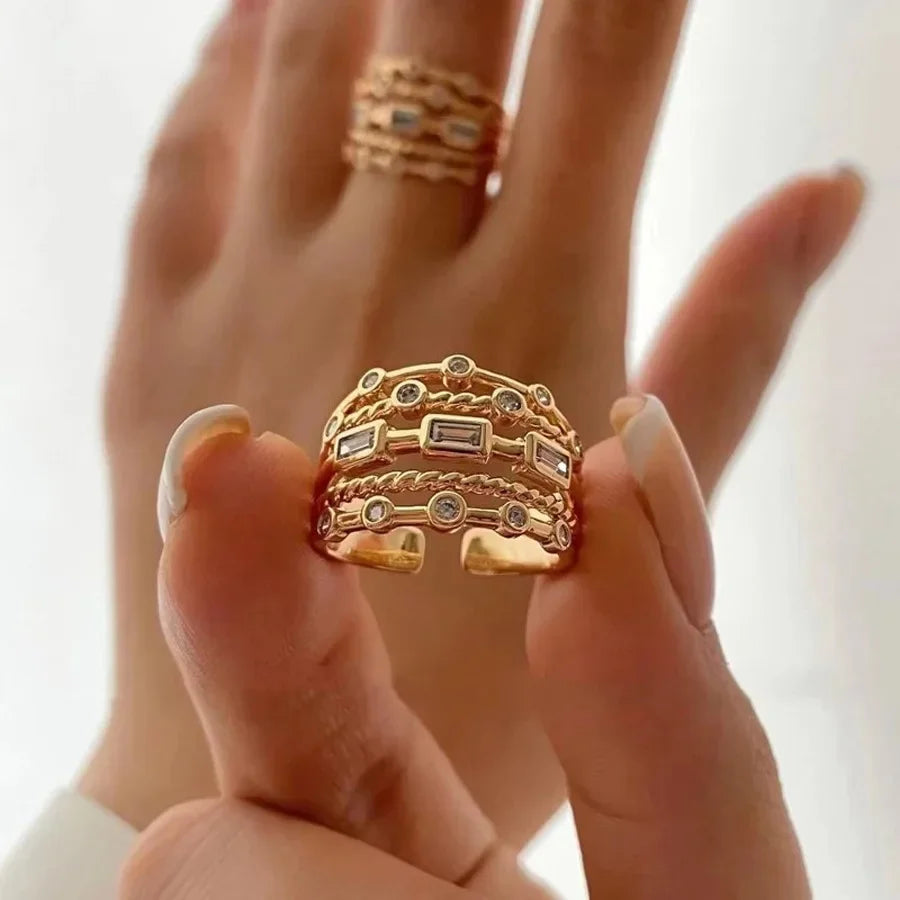 Anillos con forma de bola de diseño Irregular de tres capas con personalidad de Metal Punk exagerada para mujer, anillos ajustables simples a la moda, regalo